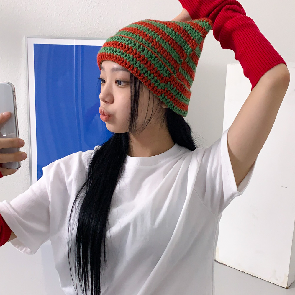 [틱톡유행/팬싸템] 배디 캣츠 스트라이프 줄무늬 니트 고양이귀 비니 모자 8color 상세 이미지 49