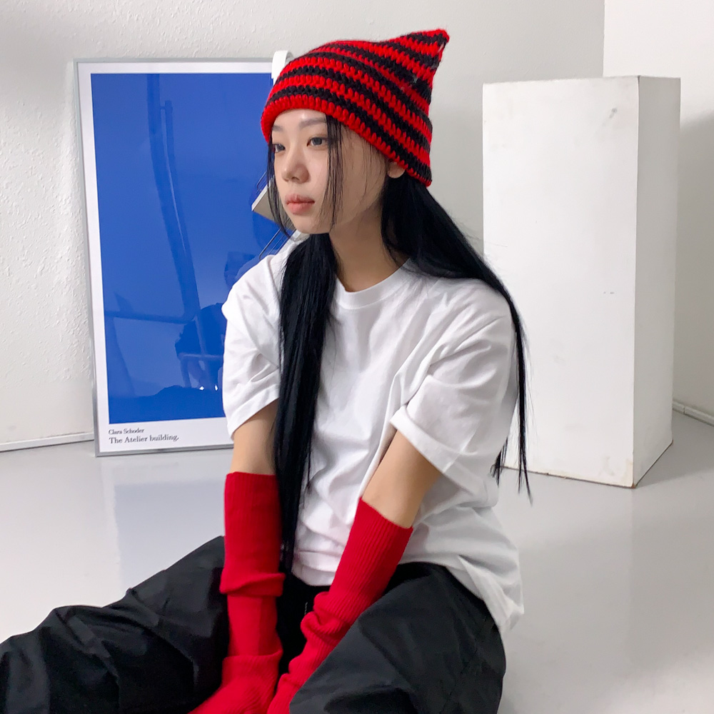 [틱톡유행/팬싸템] 배디 캣츠 스트라이프 줄무늬 니트 고양이귀 비니 모자 8color 상세 이미지 37