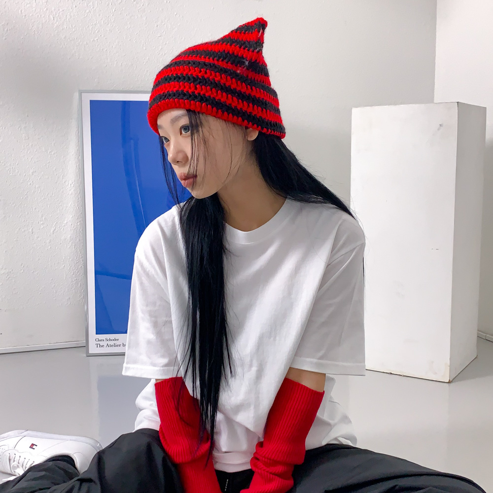[틱톡유행/팬싸템] 배디 캣츠 스트라이프 줄무늬 니트 고양이귀 비니 모자 8color 상세 이미지 35