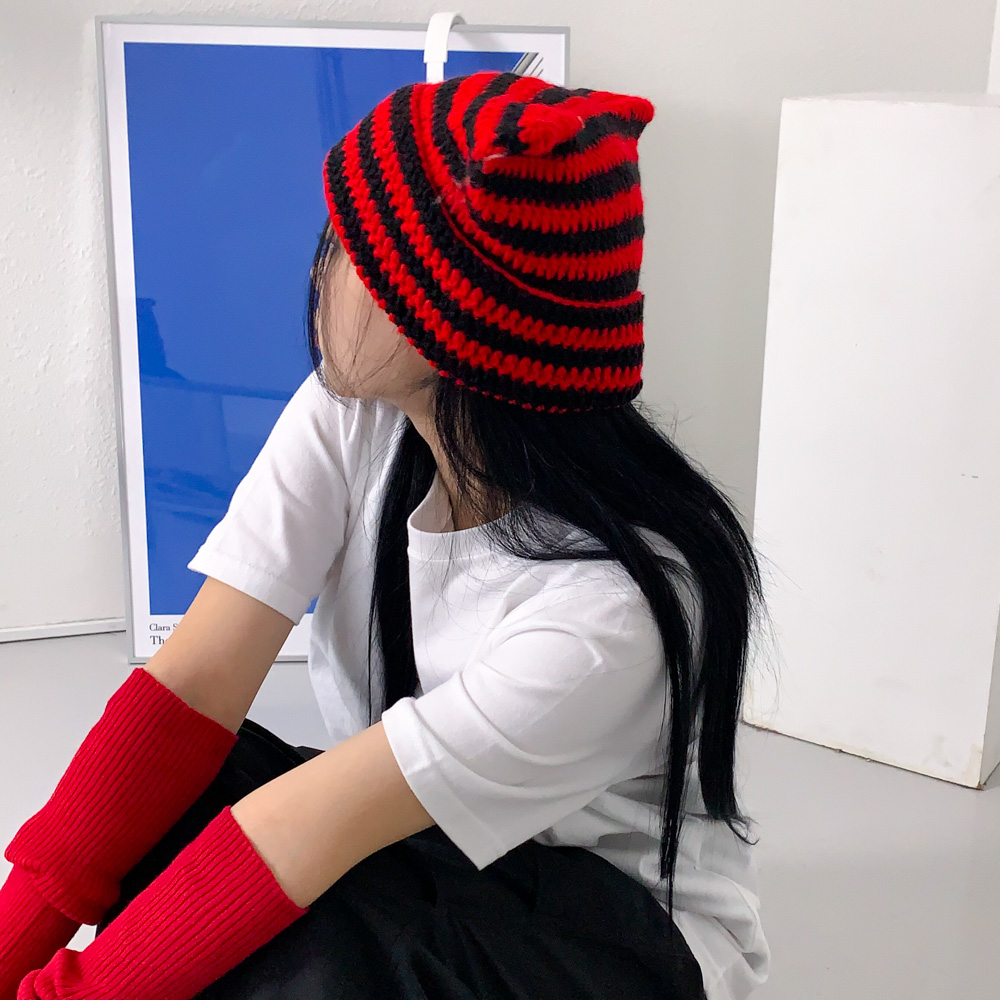 [틱톡유행/팬싸템] 배디 캣츠 스트라이프 줄무늬 니트 고양이귀 비니 모자 8color 상세 이미지 42