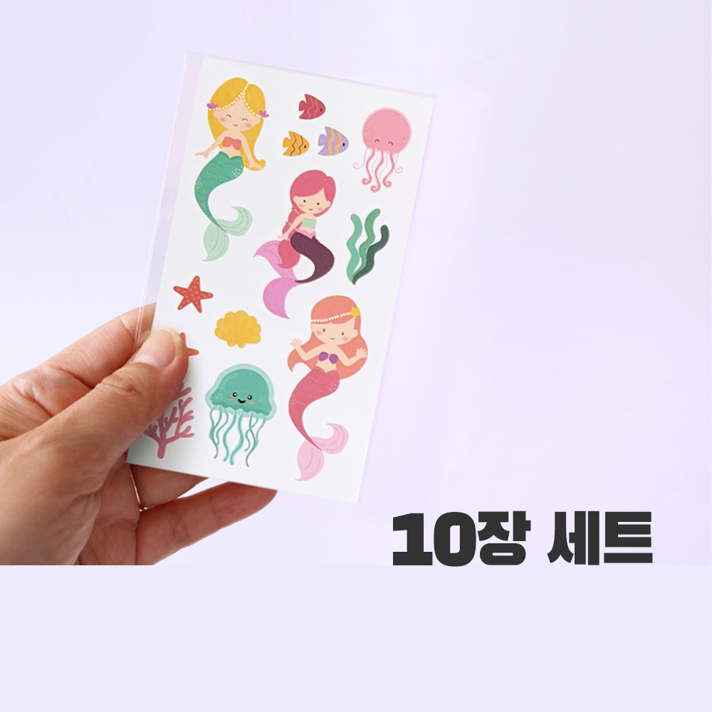 니즈엘 KC 어린이 타투스티커 여아 수중 아동 문신 헤나 유치원 행사 M인어(10장) - 상세 이미지 3