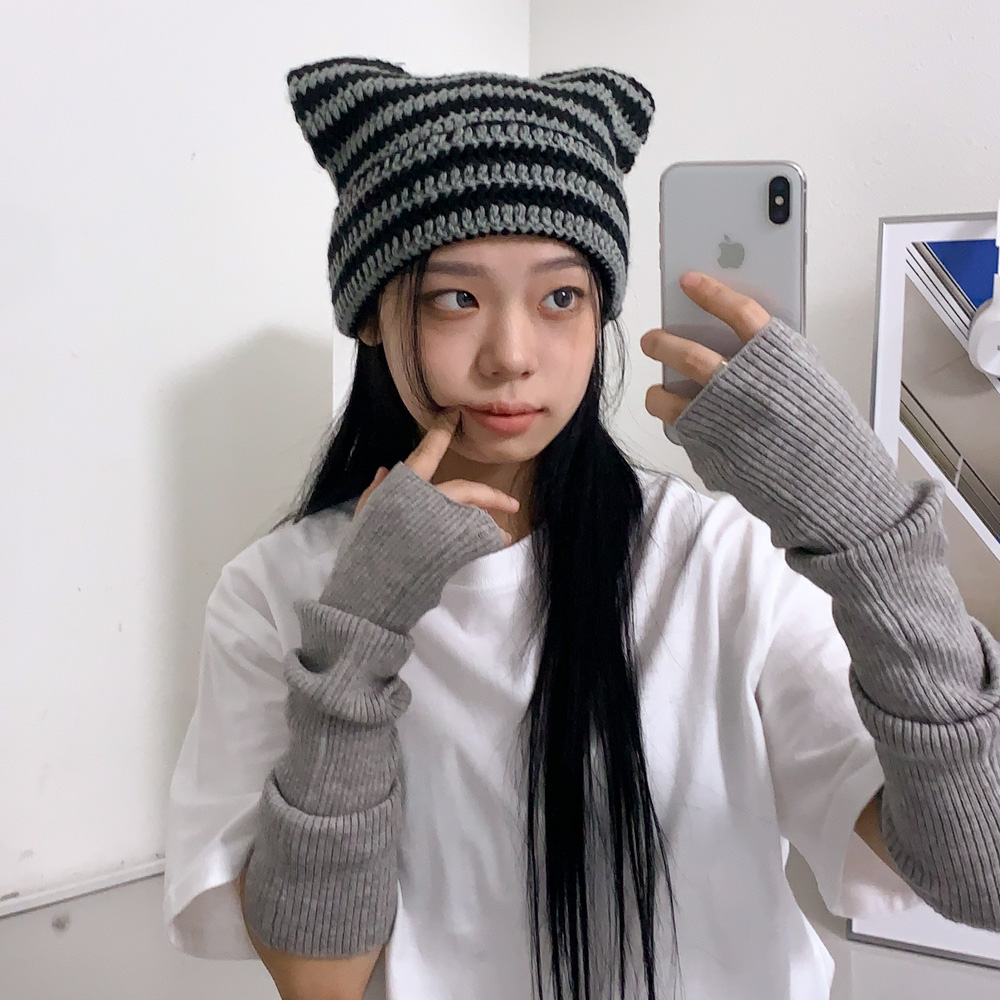 [틱톡유행/팬싸템] 배디 캣츠 스트라이프 줄무늬 니트 고양이귀 비니 모자 8color 상세 이미지 22