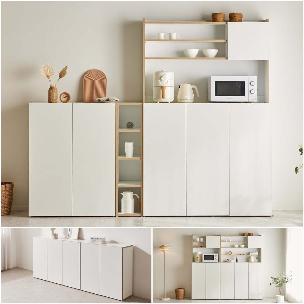 주방수납장 부엌 홈카페수납장 팬트리장 하부장 그릇장 슬림 2단 800 화이트