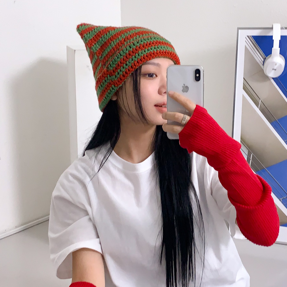 [틱톡유행/팬싸템] 배디 캣츠 스트라이프 줄무늬 니트 고양이귀 비니 모자 8color 상세 이미지 46