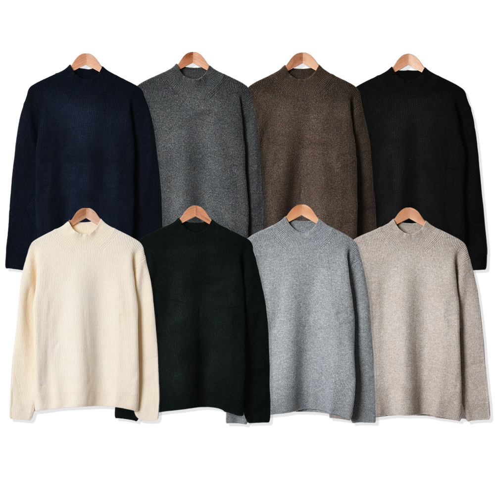 남자 니트 반목 반폴라 가을 겨울 라운드 니트티