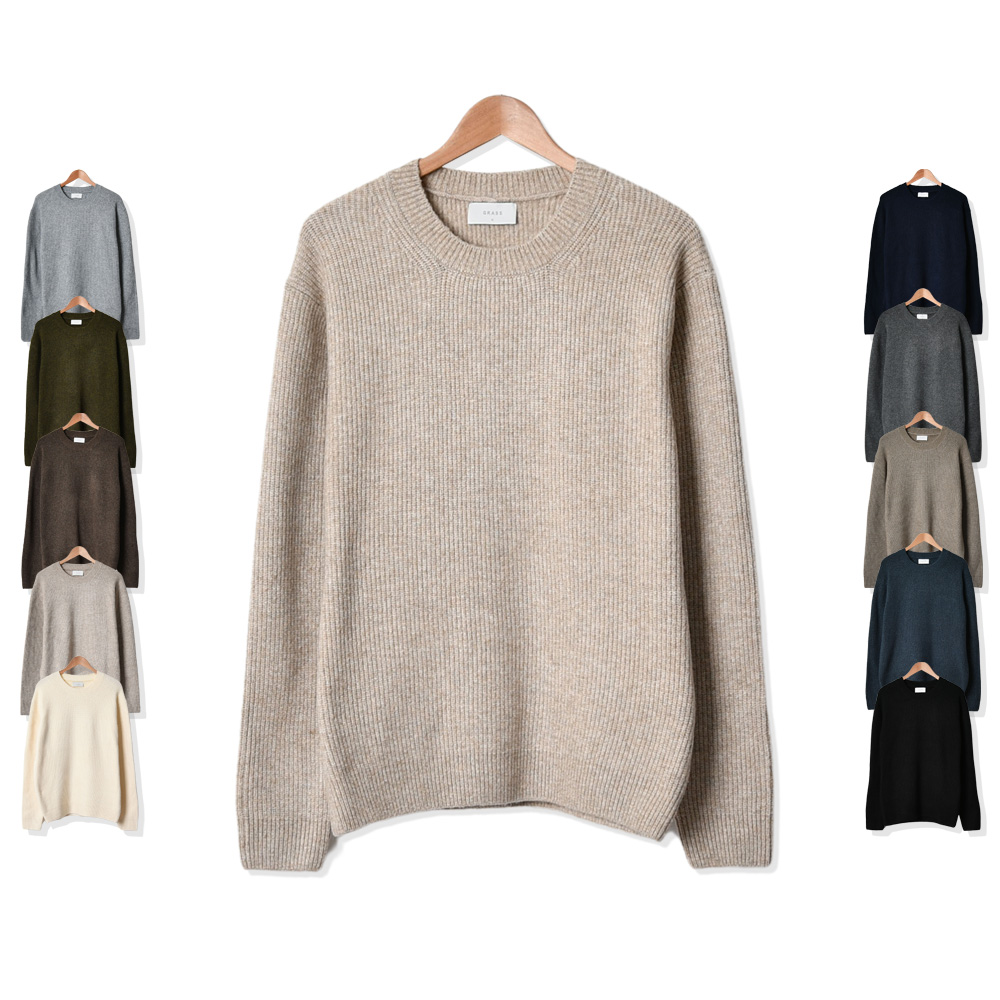 남자니트 가을 겨울 골지 라운드 무지 니트 긴팔 스웨터