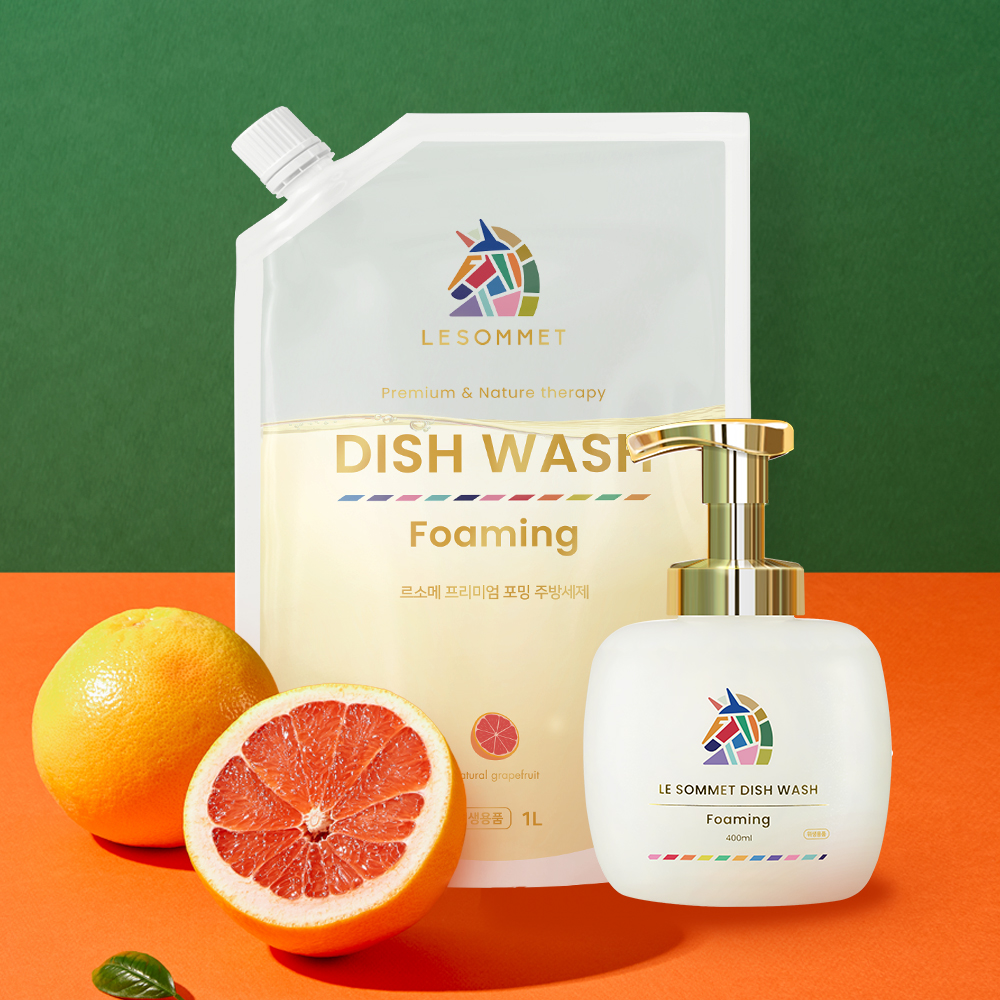[기획세트] 르소메 친환경 비건 천연 젖병 주방세제 본품 400ml+리필 1000ml - 상품 이미지