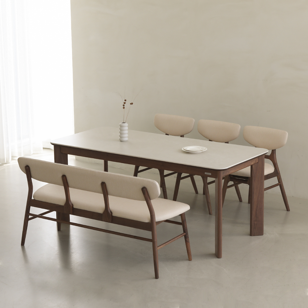 라미에스 오스비 월넛 호두나무 포세린 세라믹 식탁세트 4인용 1400 의자2 벤치