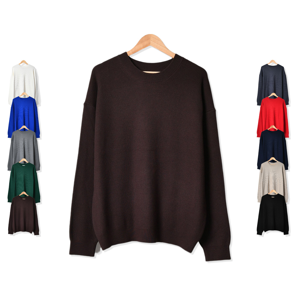 남자니트 가을 겨울 워셔블 무지 라운드 니트