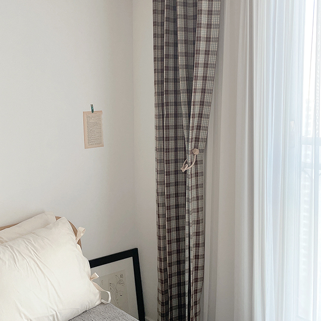 바이아미 마리 기모 체크 아이방 커튼 방풍 방한 빈티지