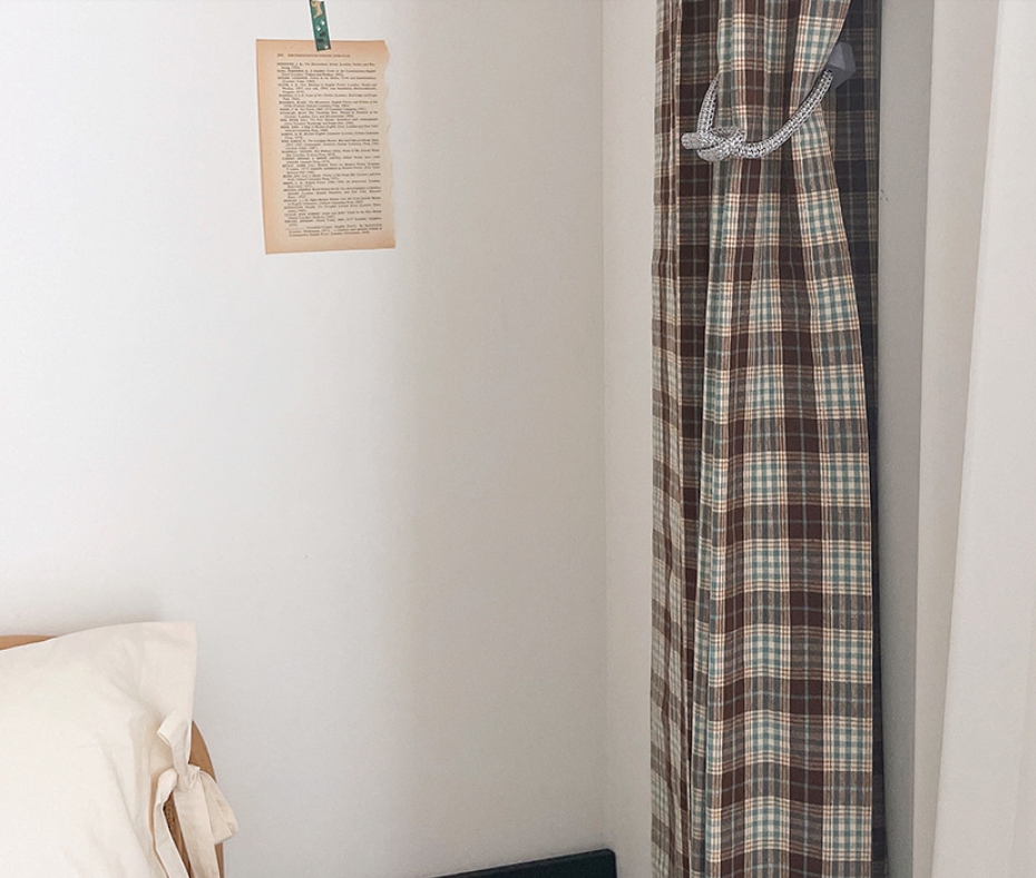 바이아미 마리 기모 체크 아이방 커튼 방풍 방한 빈티지