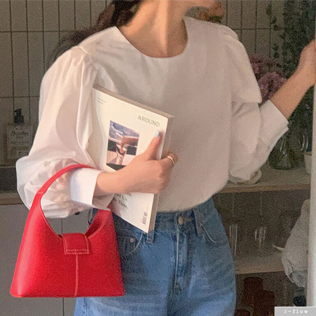 레버 라운드 퍼프 벌룬 코튼 블라우스 3col 봄 여름 루즈핏 심플 레이어드 제이플로우 - 상세 이미지 5