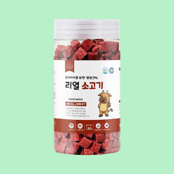 강아지 져키 간식 리얼져키 소프트 노즈워크 훈련 애견간식 소고기, 180g, 1개 - 상품 이미지
