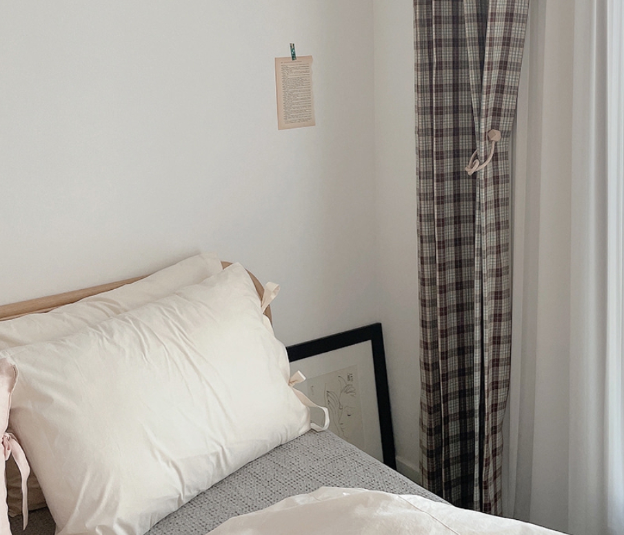 바이아미 마리 기모 체크 아이방 커튼 방풍 방한 빈티지