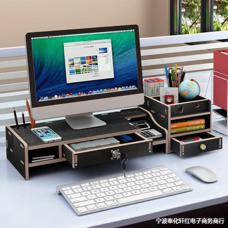 [해외]우드 모니터 서럽형 받침대 하부 수납장 수납함 데스크셋업 데스크테리어 a2993