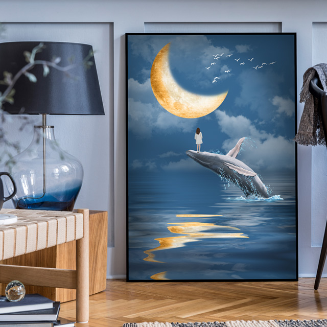 고래그림 일러스트 돈들어오는 침실 거실 대형 벽 인테리어 액자 감성 고래이야기 - 상세 이미지 5