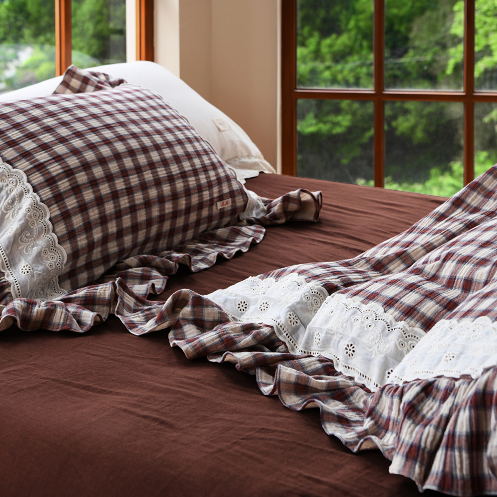 거즈 이불 퀸 킹 사계절 침구 세트 레트로 체크 - 상세 이미지 4