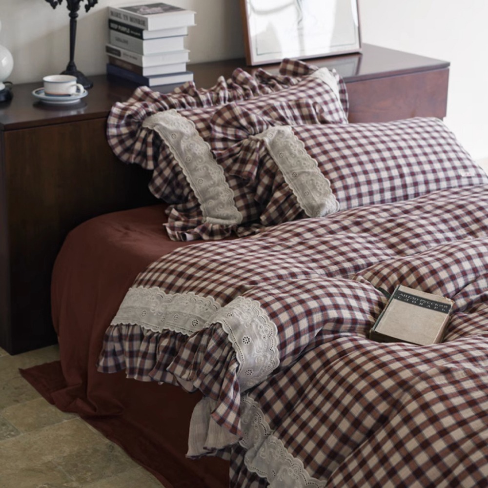 거즈 이불 퀸 킹 사계절 침구 세트 레트로 체크 - 상세 이미지 2
