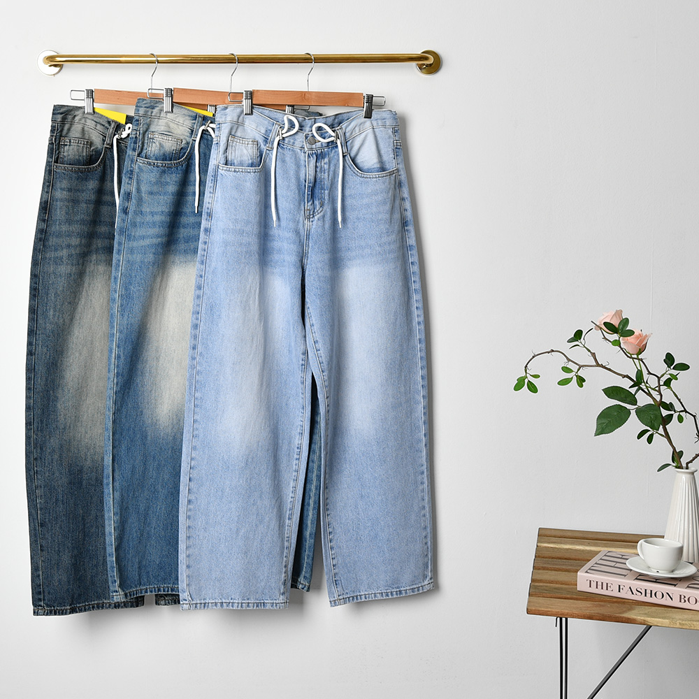 여자 청바지 와이드 여성 통청바지 3단기장 키작녀 하이웨스트 허리스판 빅사이즈