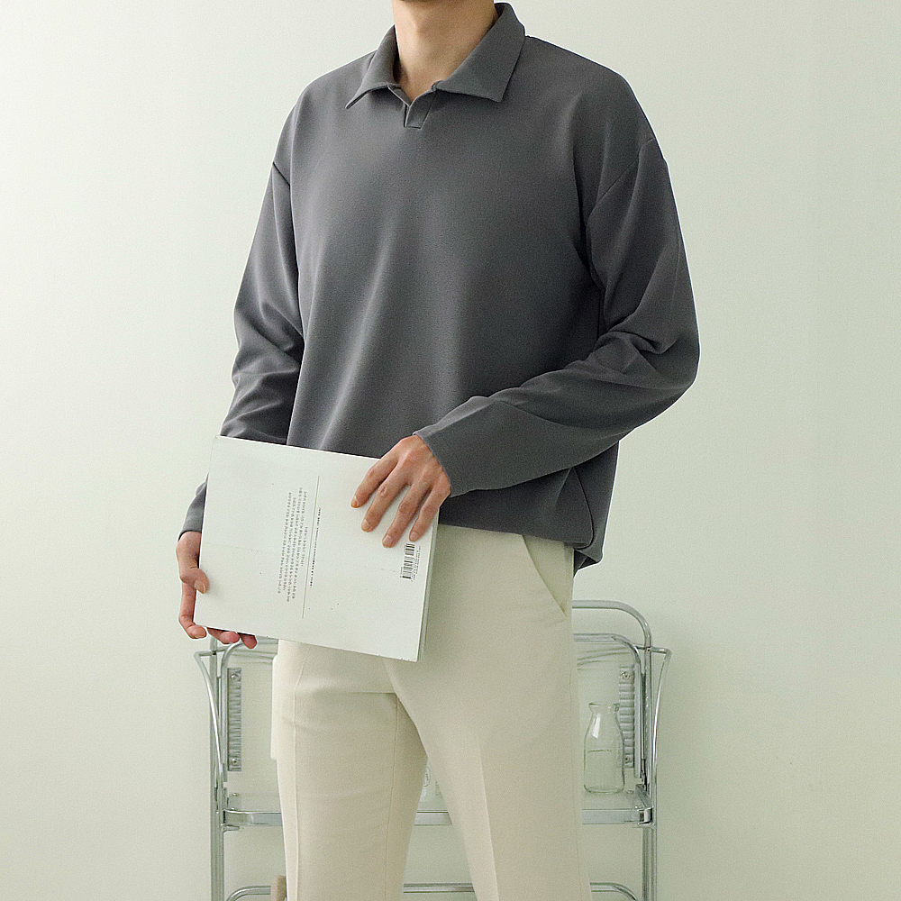 남자긴팔티 오버핏 구김없는 헨리넥 남자카라티 이미지 4