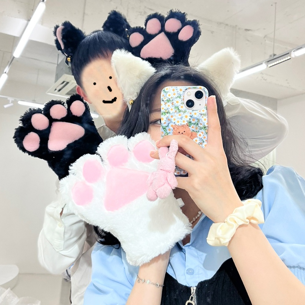 고양이 귀 머리띠 헤어밴드 손 장갑 [2color 고양이 발 곰 발바닥 코스프레 파티] - 상품 이미지