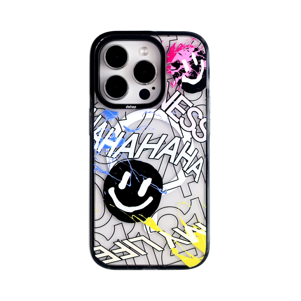 아이폰16 프로 맥스 맥세이프케이스 블랙스마일 변색없는 투명 - 상품 이미지