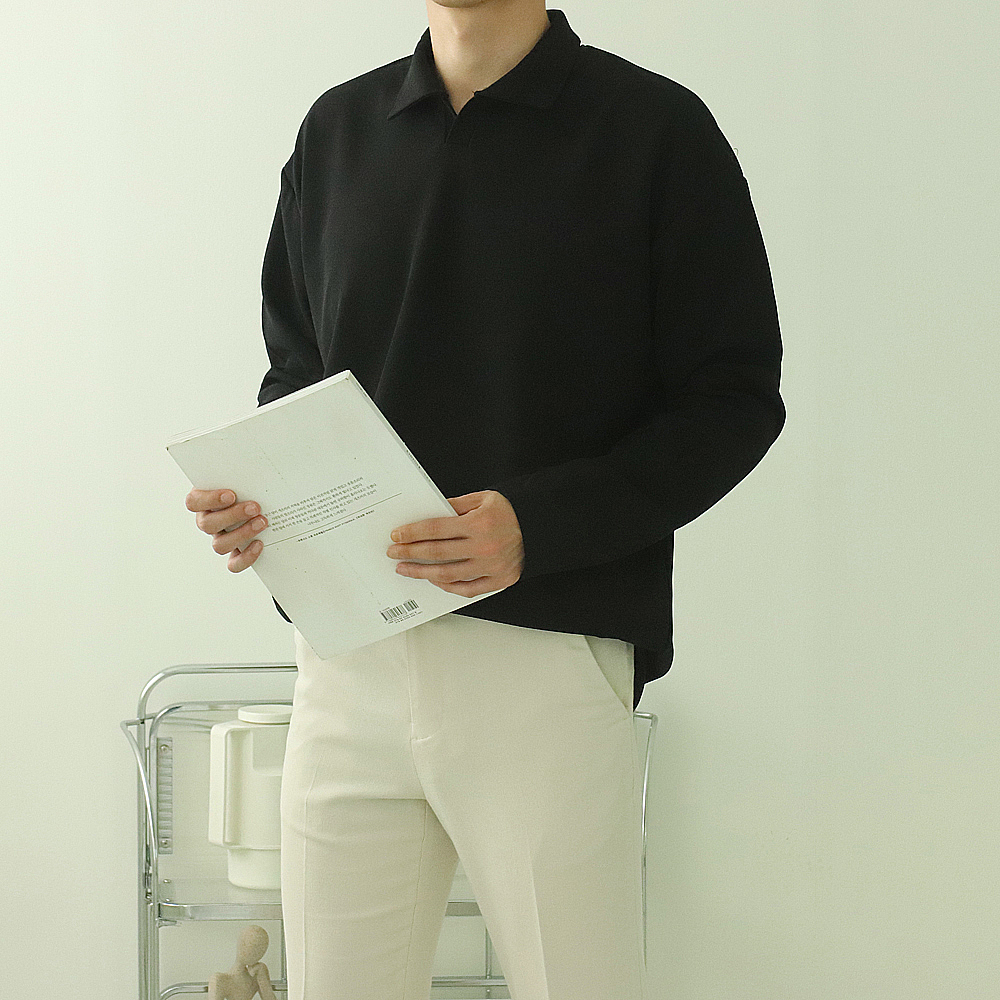 남자카라티셔츠 오버핏 헨리넥 빅사이즈 남자긴팔티 이미지 3