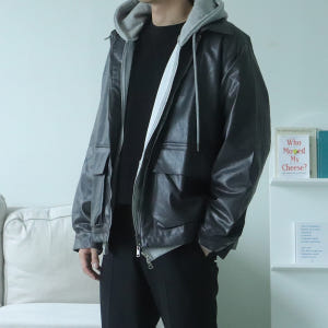 남자가죽자켓 오버핏 트러커 봄 가을 남자자켓 착용 후기 | 사이즈/핏 총정리 - 상품 이미지 2