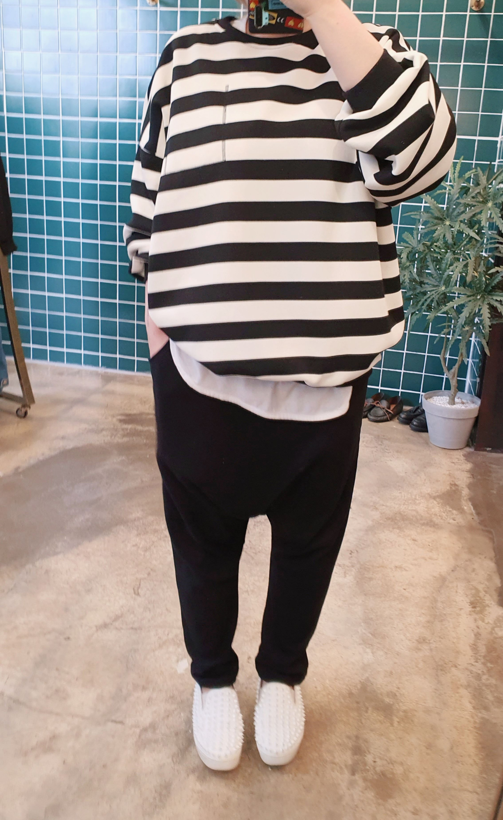 남여공용 절개 가을 면 배기바지 - 상세 이미지 4