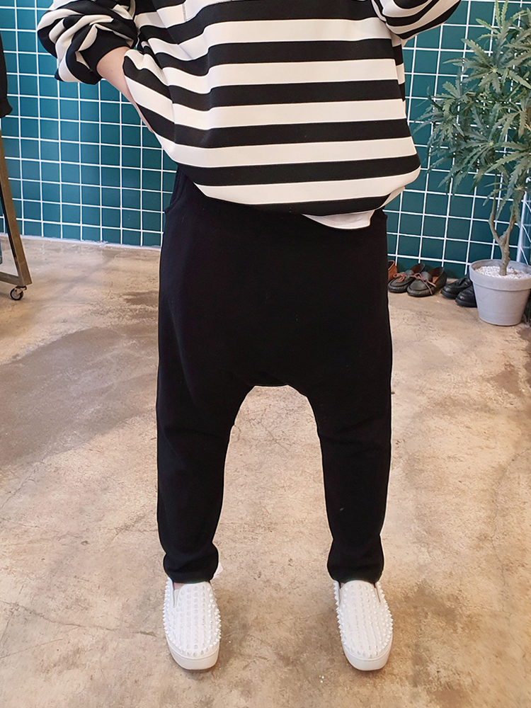 남여공용 절개 가을 면 배기바지 - 상품 이미지