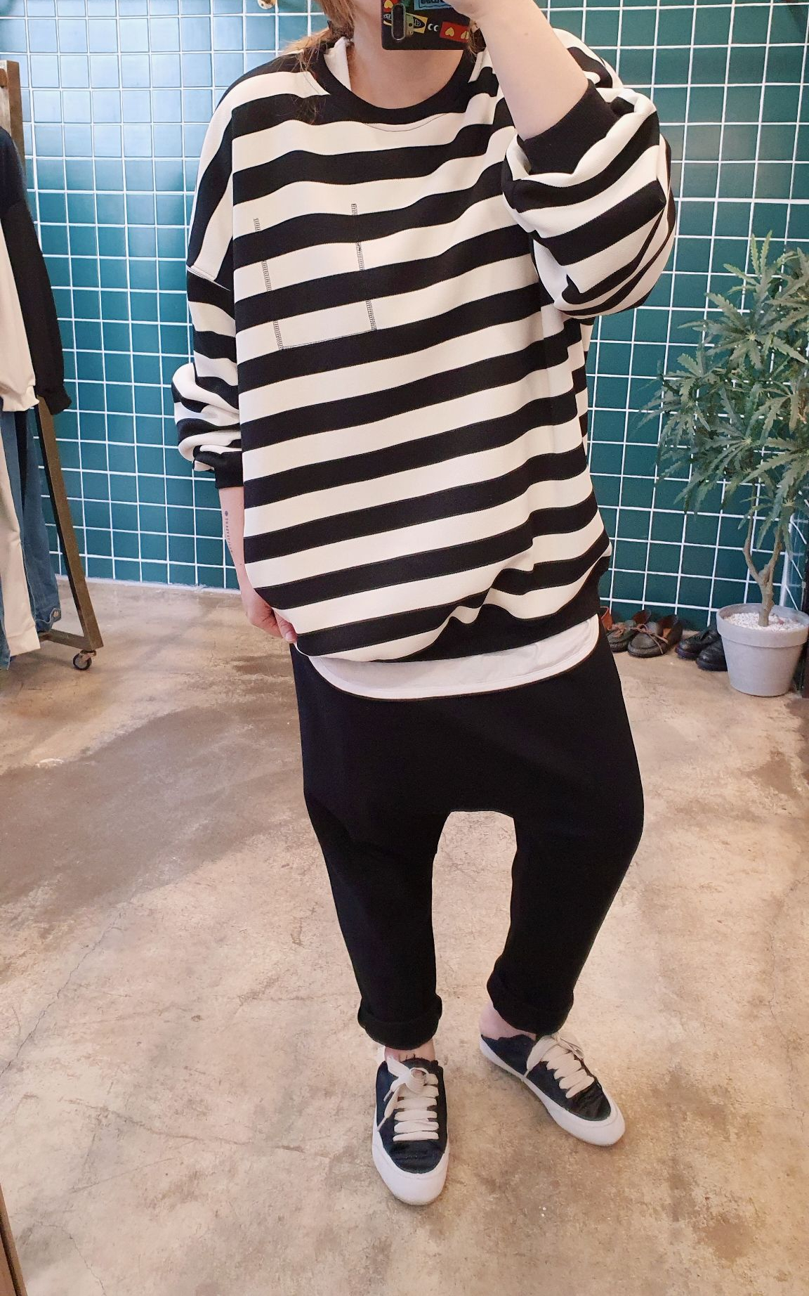 남여공용 절개 가을 면 배기바지 - 상세 이미지 2