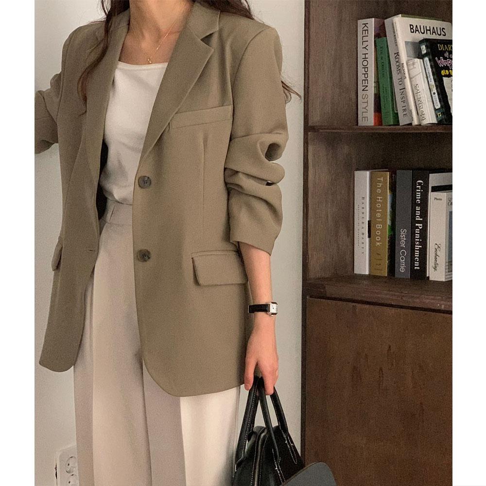 (무료배송) 오버무드 여성 가을 데일리룩 오버핏 절개 라인 속주머니 투버튼 카라 보이핏 자켓 6color