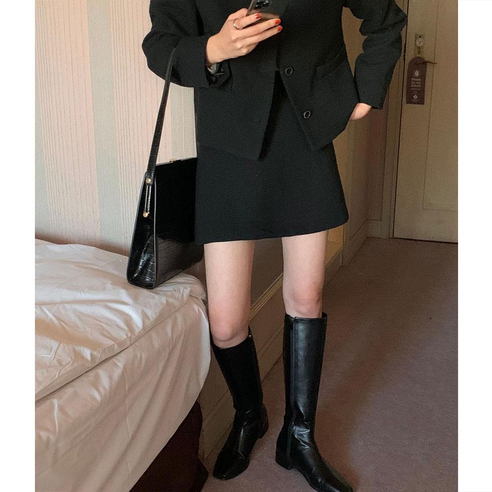 (무료배송,세트가능) 오버무드 울혼방 여성 노카라 하객룩 세트 a라인 트위드 셋업 미니 스커트 3color