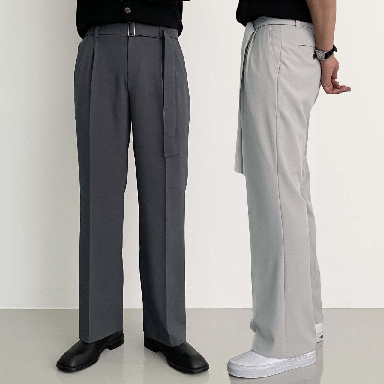 남자와이드슬랙스 벨트슬랙스 회색슬랙스 - 상품 이미지