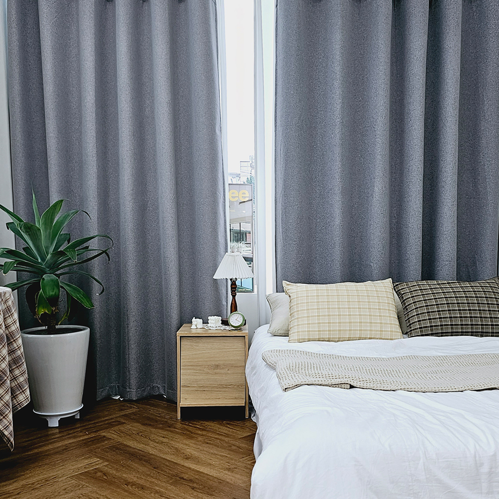 암막커튼 양면동일 완벽차단 아일렛 거실 커텐 2장 한세트 라이트그레이, 300x235cm