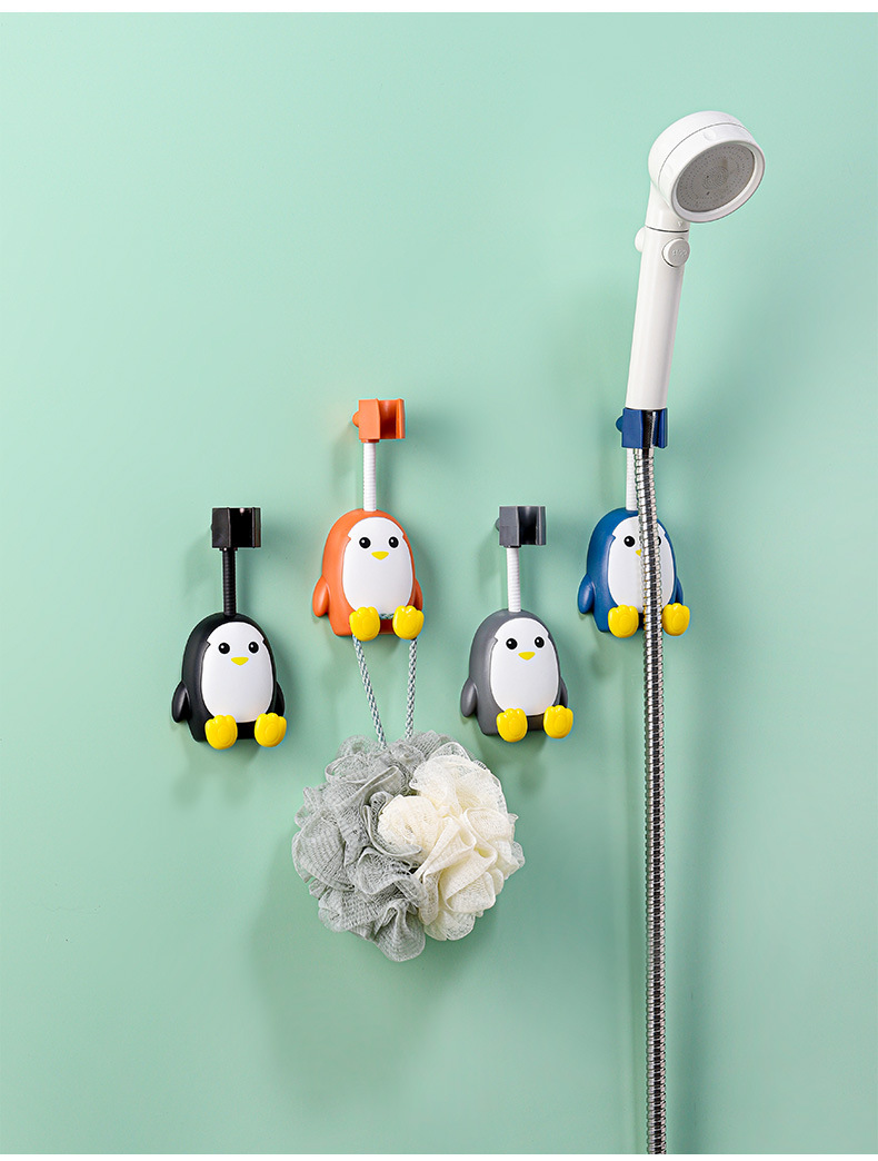 [무타공] 귀여운 펭귄 초간편 샤워기거치대 아기목욕 샤워기홀더 샤워걸이 블랙