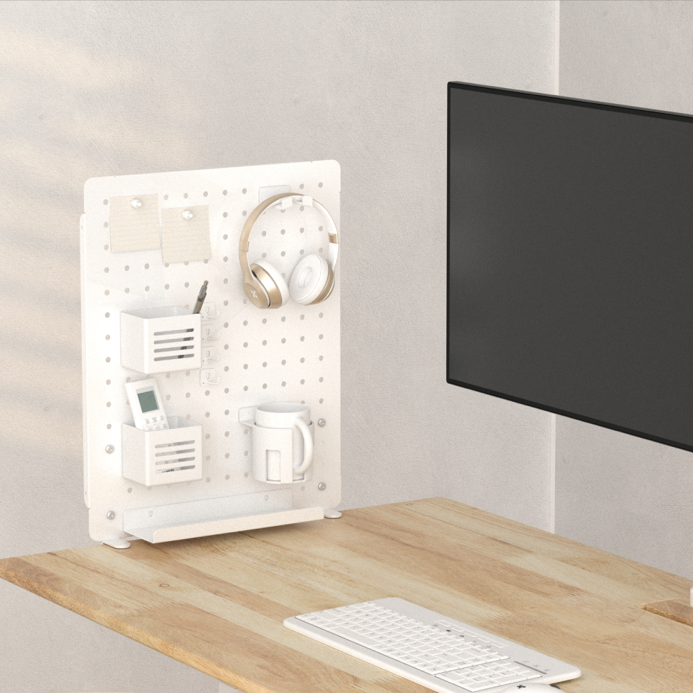 루나랩 데스크 오거나이저 L 기본형 타공판 책상 정리함 수납 거치대 클램프 파티션 화이트