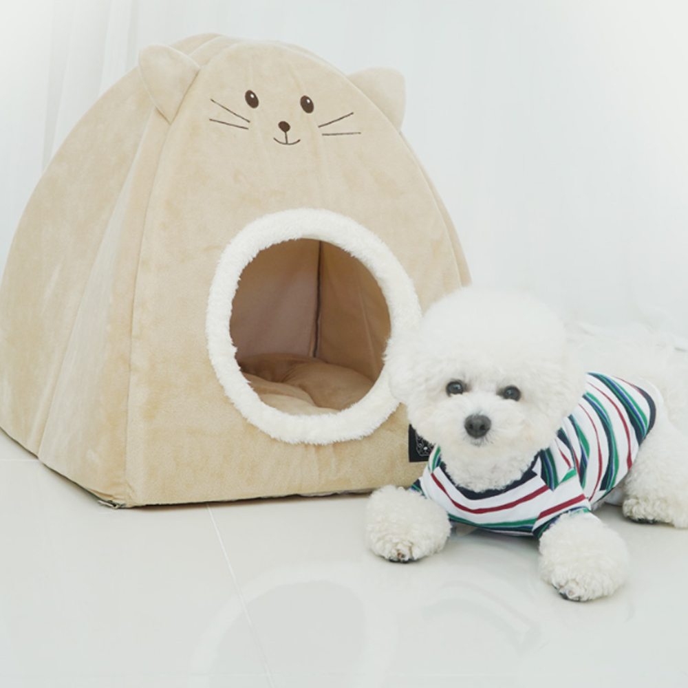 개과천선 시에리 강아지 삼각 하우스 극세사 동굴집 고양이 애견 쿠션 하우스 예쁜 하우스 - 상품 이미지