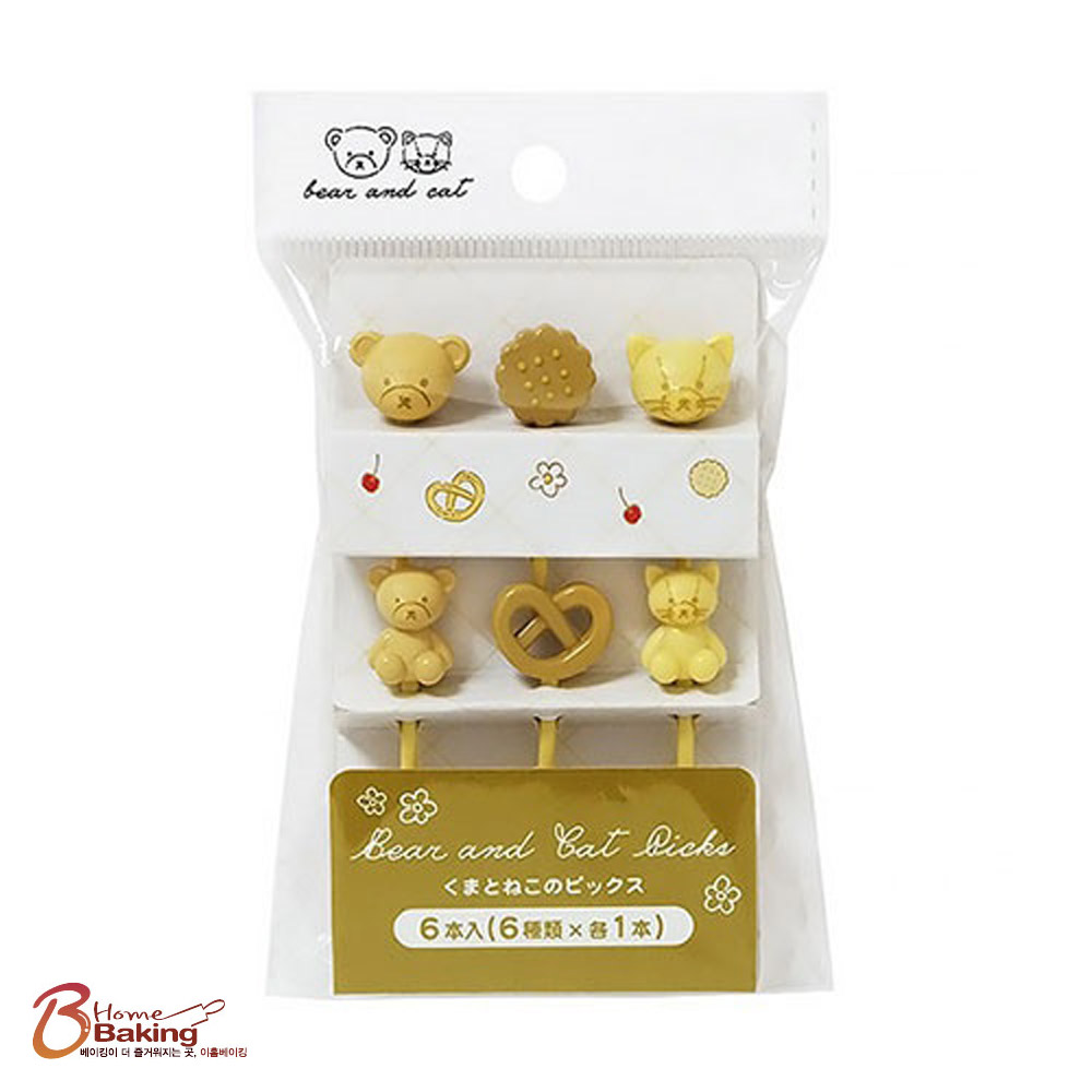 도시락꾸미기 마루끼곰과고양이픽6p 도시락픽 과일꼬지 꽂이 데코 꼬치 포크 이쑤시개