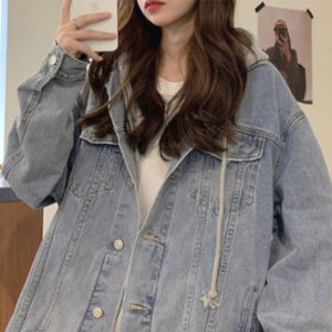 여성 후드 청자켓 여자 데님 오버핏 흑청 검정 회색후드티 간절기점퍼 착용 후기 | 사이즈/핏 총정리 - 상품 이미지 2