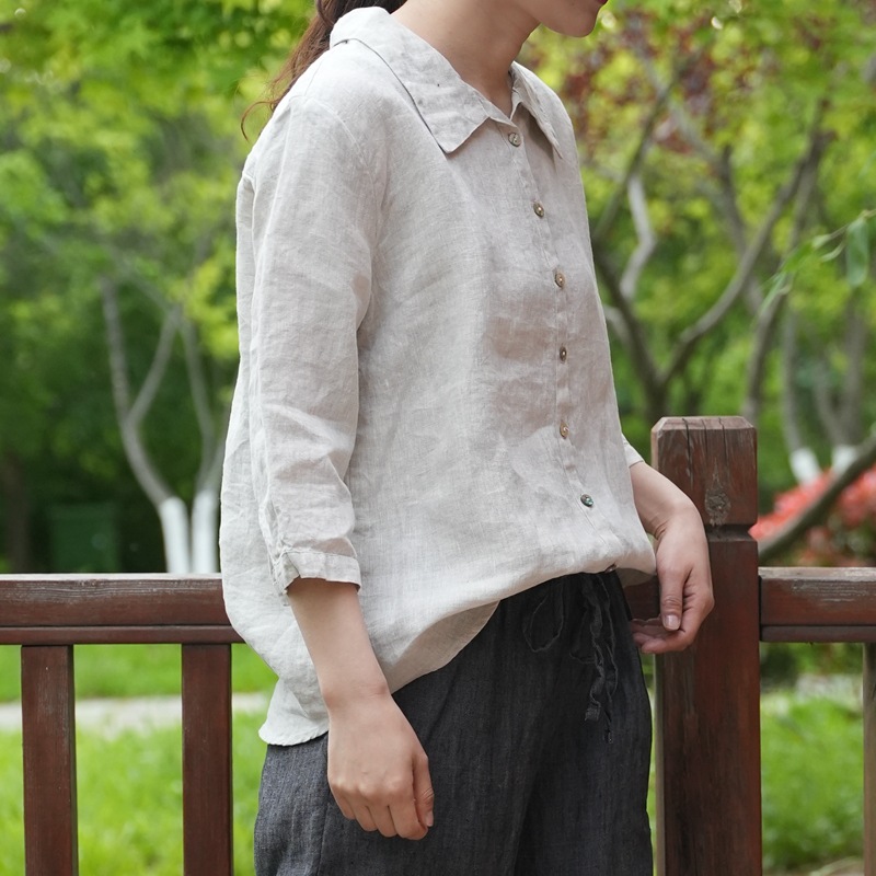 린넨블라우스 7부소매 여름 블라우스 미시옷 하마마스 엄마옷 - 상세 이미지 3