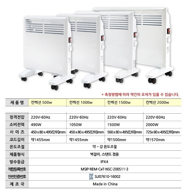 벽걸이라디에이터 컨벡션 히터 전기 방열기 전기 컨벡터 히터 500W - 상세 이미지 2