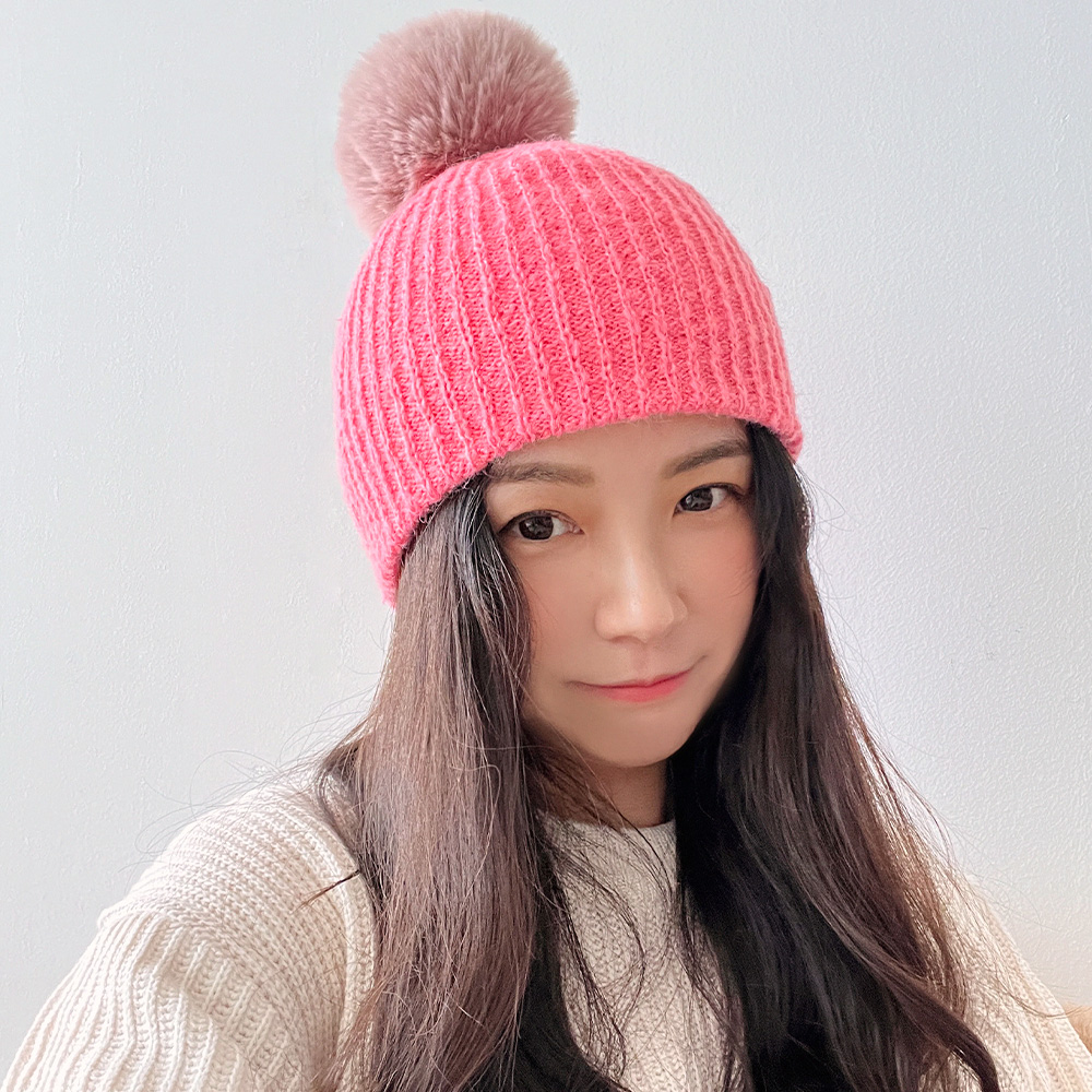알파카 밍크 털 방울 니트 모자 이미지 8
