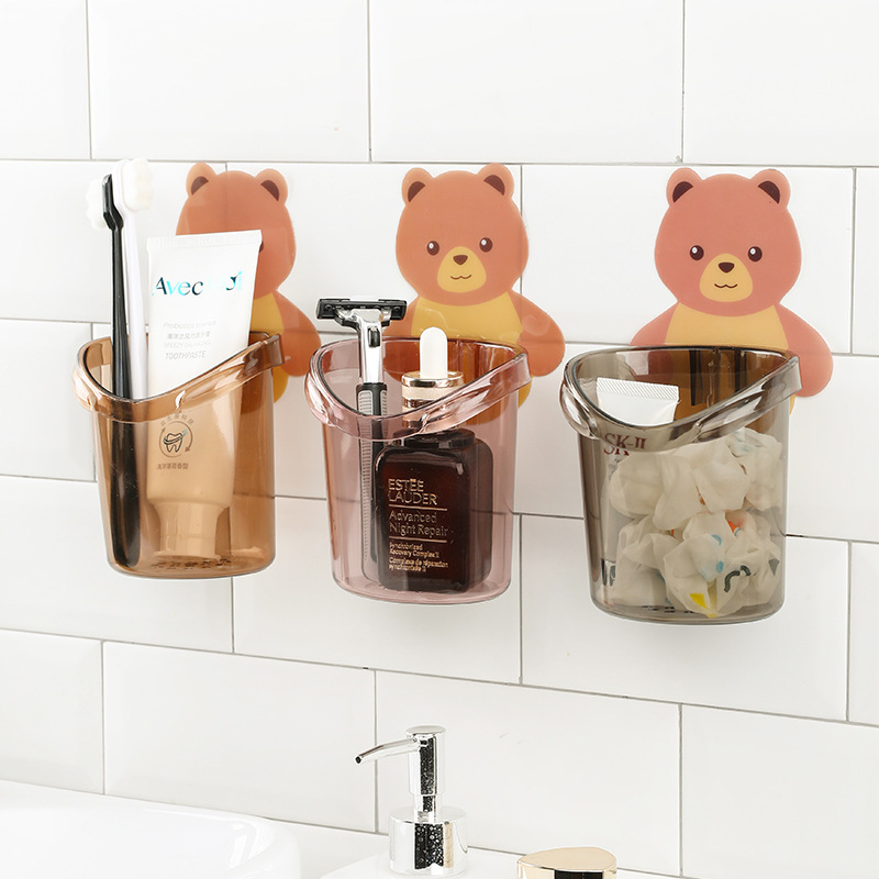 무타공 부착식 칫솔꽂이 면도기꽂이 칫솔거치대 치약걸이 핑크 - 상품 이미지