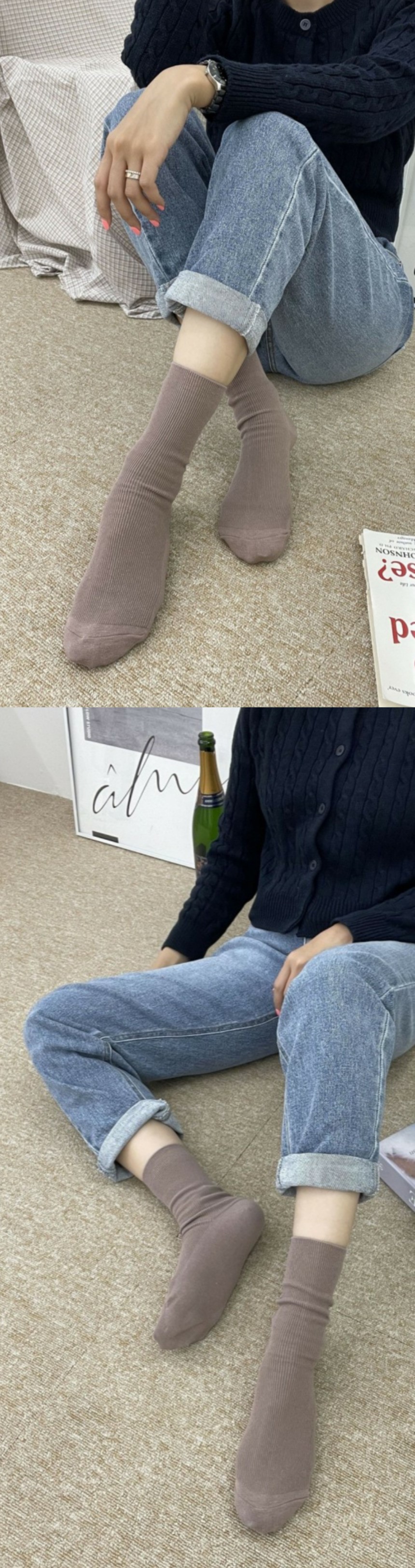 베이직 골지 중장목 양말 소프트한 잔골지 중목삭스 네온 형광 흰양말 빨간양말 레드삭스 상세 이미지 21