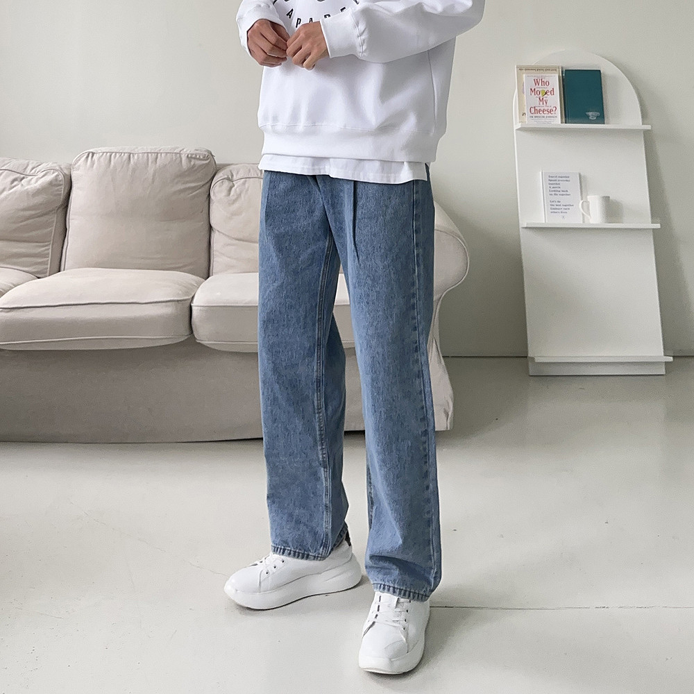 남자 와이드 청바지 빅사이즈 9부 10부 남자 청바지