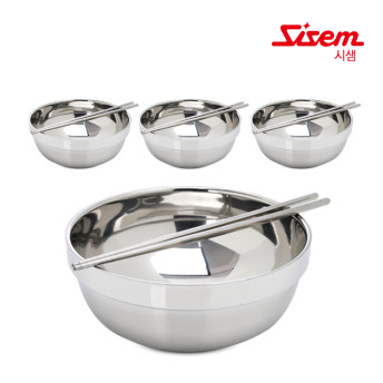 시샘 국 냉면 그릇 탕기 대 스텐 이중 칼국수 비빔밥 냉면기 20cm+젓가락 4세트