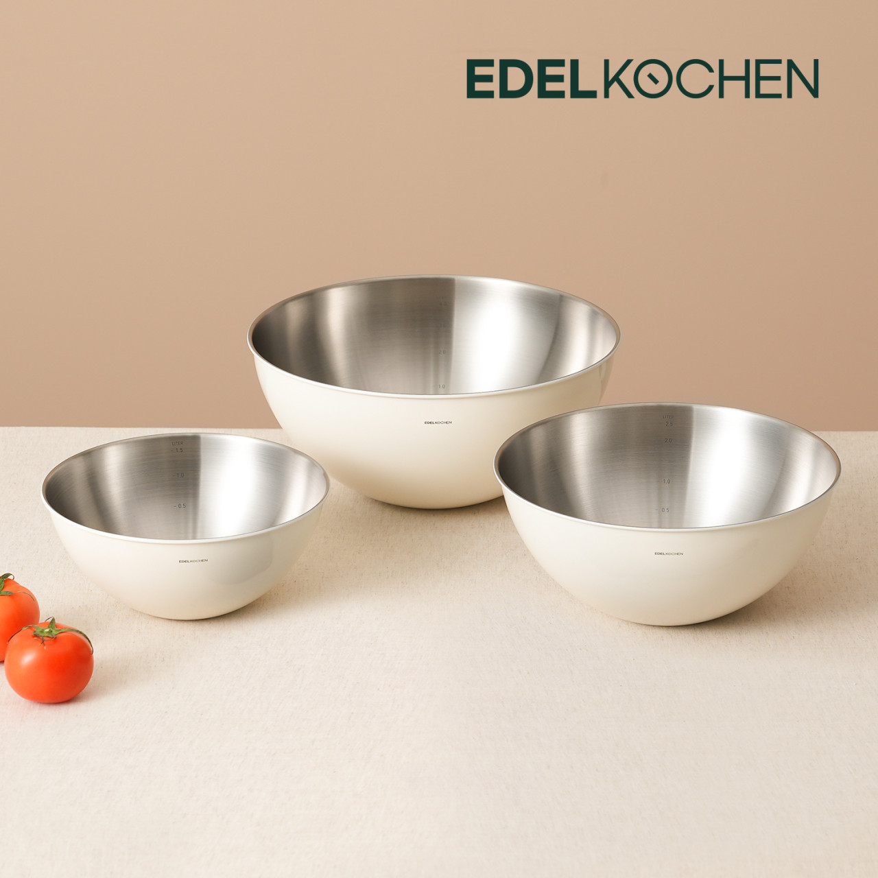 에델코첸 스텐 컬러 믹싱볼 3종세트 바닐라크림 20cm 24cm 28cm - 상세 이미지 2