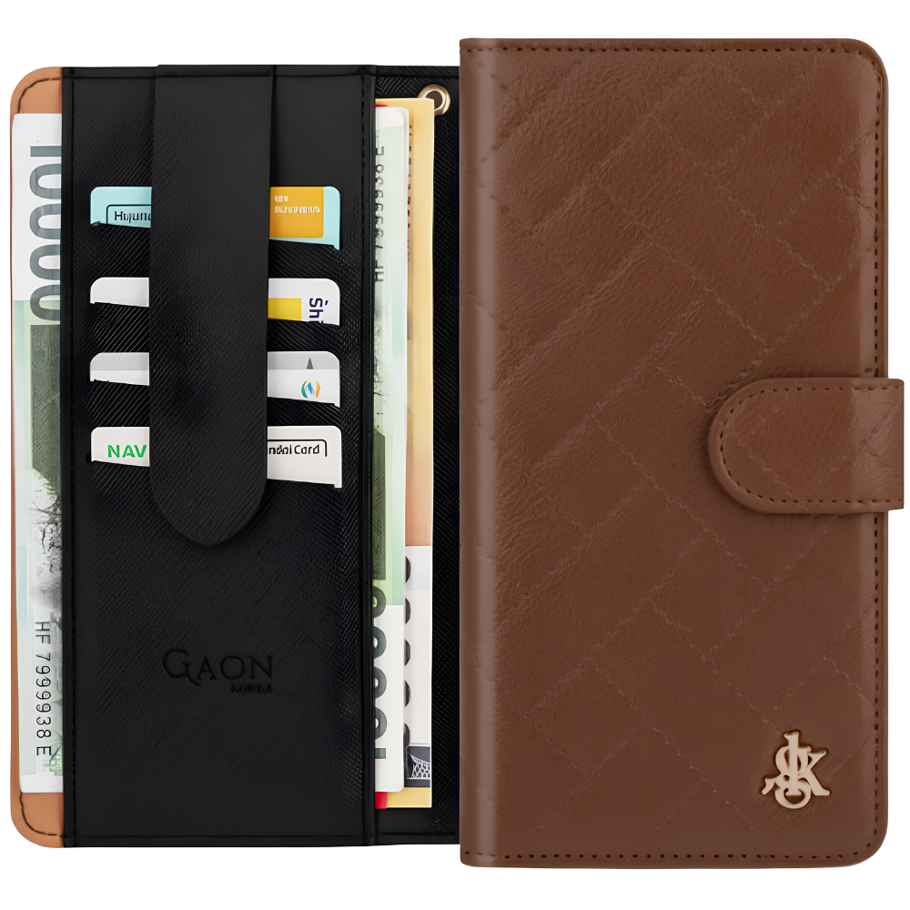 투빅 지갑형 다이어리 카드 수납 스트랩 케이스 브라운, 갤럭시A9 2018