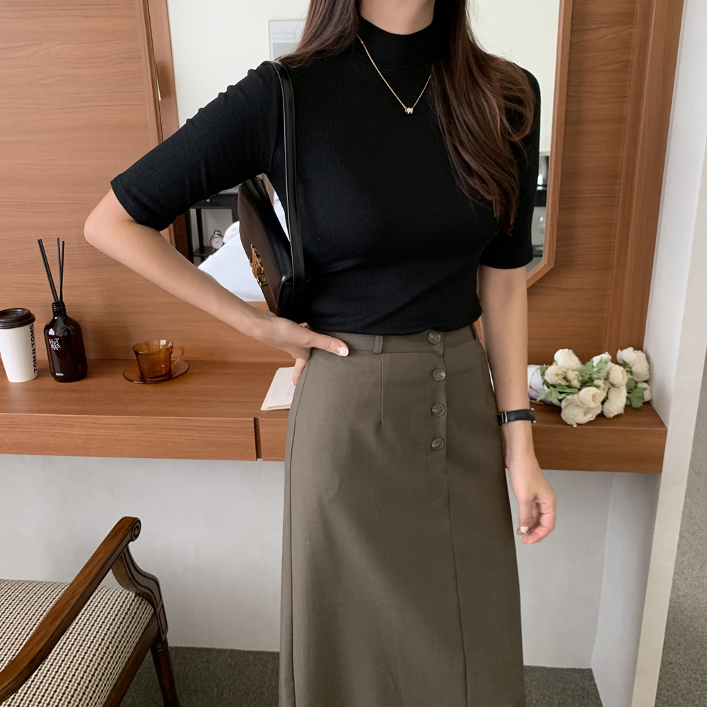 소프트 슬림핏 이너 반폴라 목티 반팔 폴라티 여성 가을 티셔츠 5부 반목 목폴라티 - 상세 이미지 5